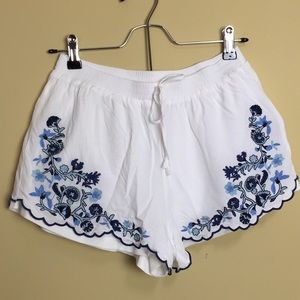 Blue Floral White Shorts